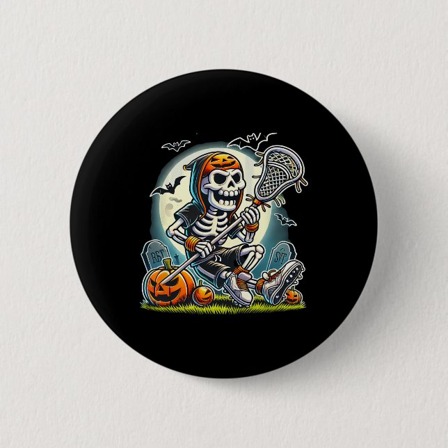 Chapa Redonda De 5 Cm Halloween Skeleton Lacrosse (Anverso)