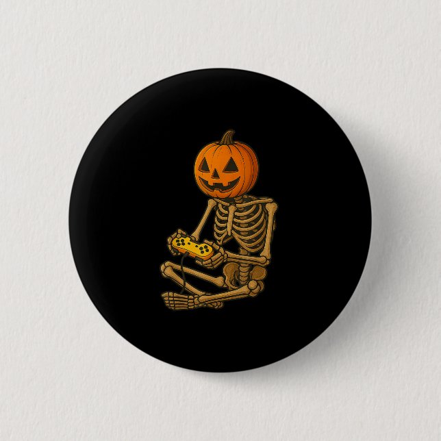 Chapa Redonda De 5 Cm Halloween Skeleton Pumpkin Gamer Video Gaming Men  (Anverso)