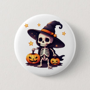 Chapa Redonda De 5 Cm Halloween Skeleton witch botton Pin