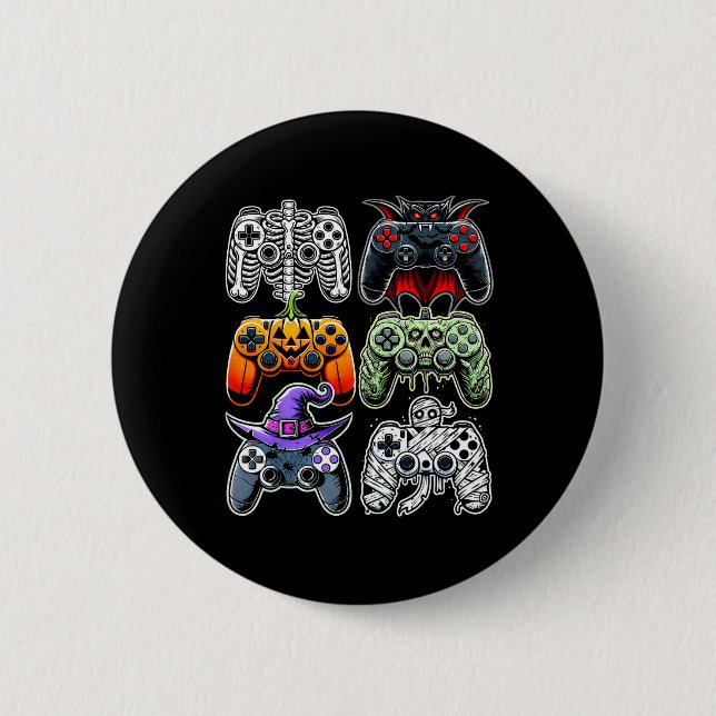 Chapa Redonda De 5 Cm Halloween Skeleton Zombie Mummy Gaming Controllers (Anverso)