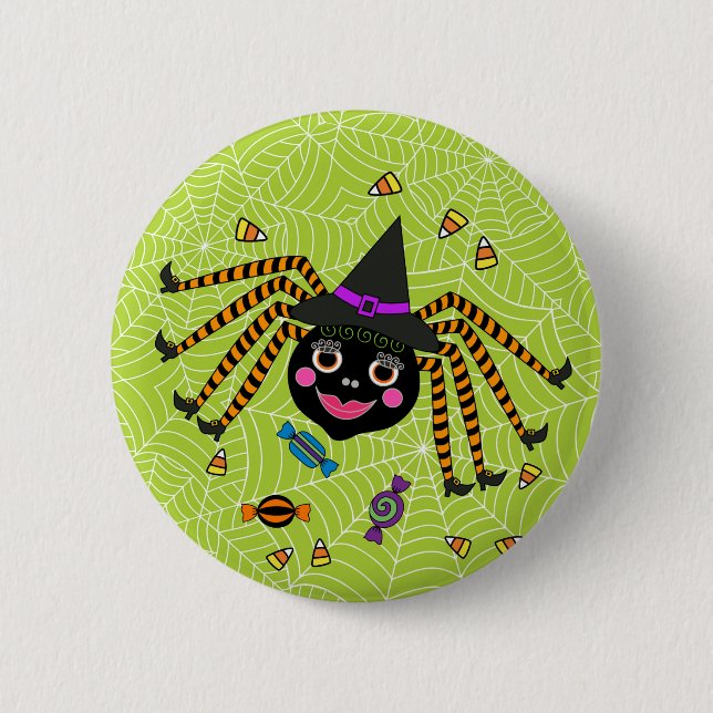 Chapa Redonda De 5 Cm Halloween Spider Witch con Candy Round (Anverso)