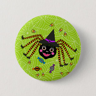 Chapa Redonda De 5 Cm Halloween Spider Witch con Candy Round