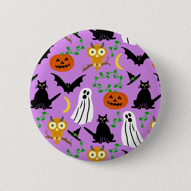 Chapa Redonda De 5 Cm Halloween Theme Collage Toss Pattern Purple (Anverso)