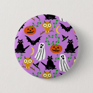 Chapa Redonda De 5 Cm Halloween Theme Collage Toss Pattern Purple