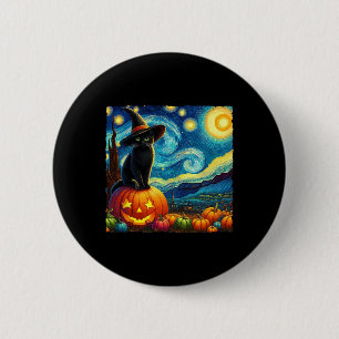 Chapa Redonda De 5 Cm Halloween Van Gogh Starry Night Black Cat Wbruja H