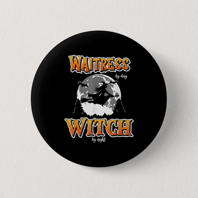 Chapa Redonda De 5 Cm Halloween Waitress Witch, Funny Cute Restaurant Se (Anverso)