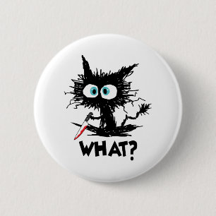 Chapa Redonda De 5 Cm Halloween What- Funny Black Cat con Knife Long Sl