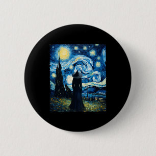Chapa Redonda De 5 Cm Halloween Witch Starry Night Van Gogh Aesthetic Pa