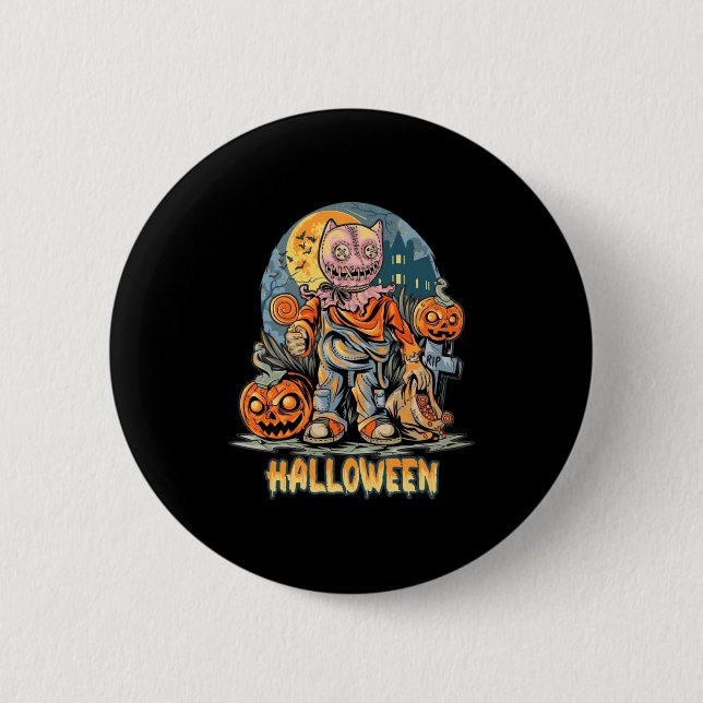 Chapa Redonda De 5 Cm Halloween Y Cat (Anverso)
