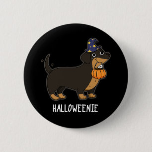 Chapa Redonda De 5 Cm Halloweenie Funny Sausage Dog Pun Dark BG