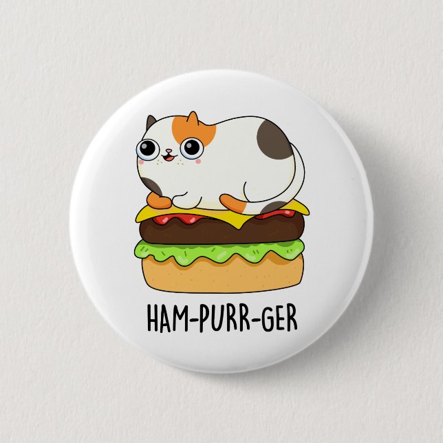 Chapa Redonda De 5 Cm Ham-Purr-Ger Funny Kitty Cat Hamburger Pun (Anverso)