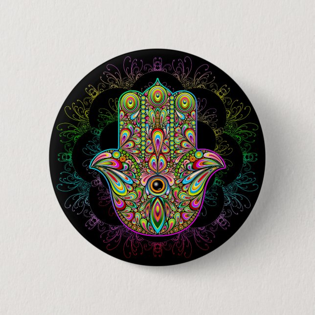 Chapa Redonda De 5 Cm Hamsa Fatma Hand Psychedelic Art (Anverso)