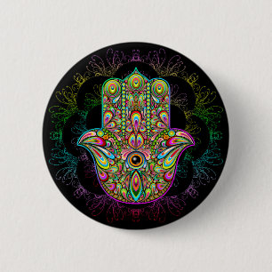 Chapa Redonda De 5 Cm Hamsa Fatma Hand Psychedelic Art