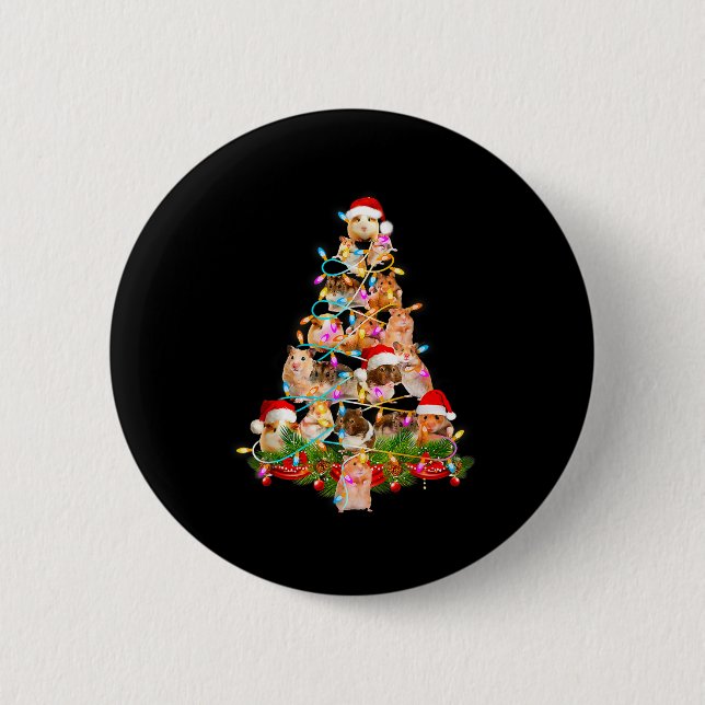 Chapa Redonda De 5 Cm Hamster Christmas Tree Led Funny Hamster Snow Chir (Anverso)