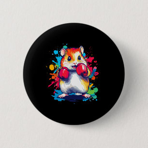 Chapa Redonda De 5 Cm Hamster con guantes de boxeo arte colorido