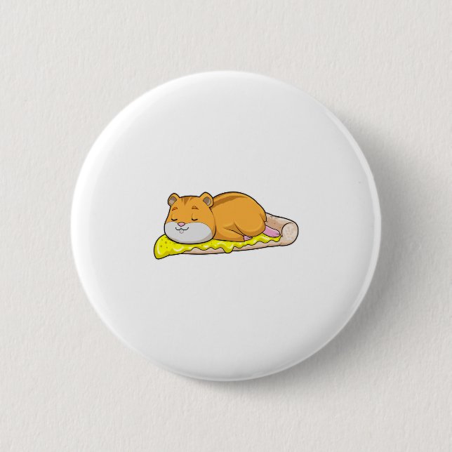 Chapa Redonda De 5 Cm Hamster y pizza con queso (Anverso)