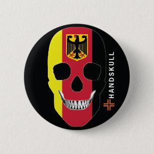 Chapa Redonda De 5 Cm HANDSKULL Alemania,Cráneo feliz,Bandera alemana