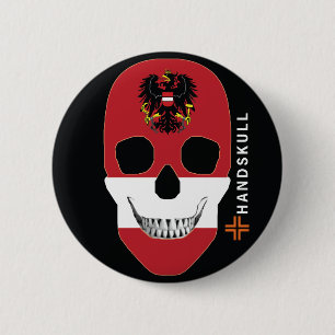 Chapa Redonda De 5 Cm HANDSKULL Austria,Cráneo feliz,Bandera de Austria