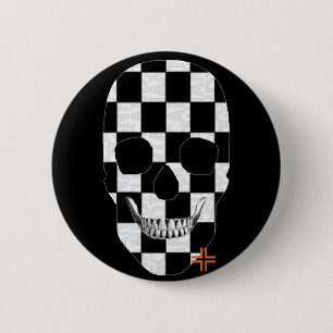 Chapa Redonda De 5 Cm HANDSKULL Bandera redonda de ajedrez B2 negro