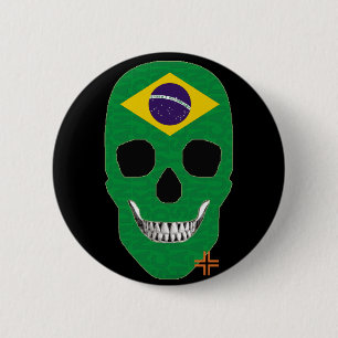 Chapa Redonda De 5 Cm HANDSKULL Bandera redonda de Brasil B2 negra