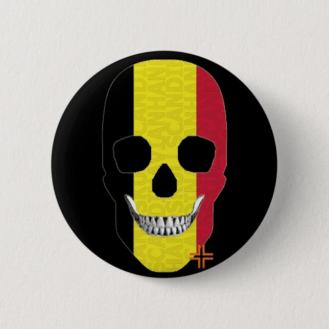 Chapa Redonda De 5 Cm HANDSKULL Bélgica Bandera redonda B2 negro (Anverso)