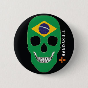 Chapa Redonda De 5 Cm HANDSKULL Brasil, cráneo feliz, bandera de Brasil