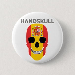 Chapa Redonda De 5 Cm HANDSKULL España,Cráneo feliz, bandera de España