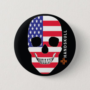 Chapa Redonda De 5 Cm HANDSKULL Estados Unidos,Cráneo feliz,bandera de E