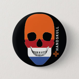Chapa Redonda De 5 Cm HANDSKULL Holland, cráneo feliz, bandera holandesa