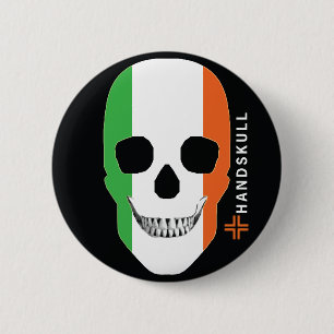 Chapa Redonda De 5 Cm HANDSKULL Irlanda,Cráneo feliz,Bandera de Irlanda