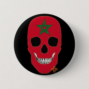 Chapa Redonda De 5 Cm HANDSKULL Marruecos Bandera redonda B2 negro