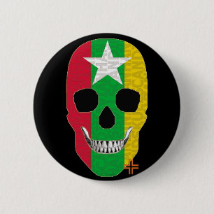 Chapa Redonda De 5 Cm HANDSKULL Myanmar Round Badge negro B2