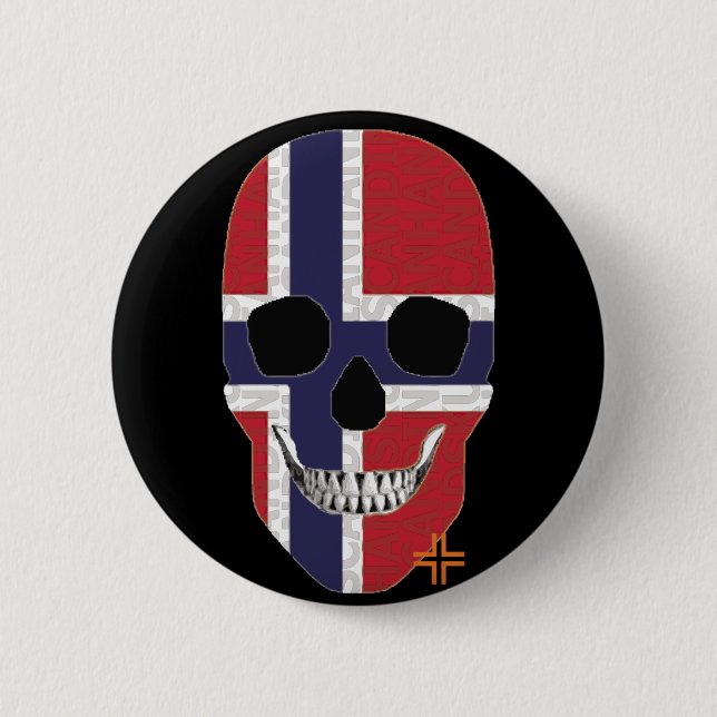 Chapa Redonda De 5 Cm HANDSKULL Noruega Bandera redonda B2 negro (Anverso)