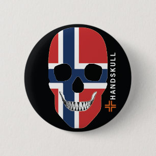 Chapa Redonda De 5 Cm HANDSKULL Noruega, cráneo feliz, bandera de Norueg