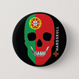 Chapa Redonda De 5 Cm HANDSKULL Portugal,Cráneo feliz, bandera de Portug