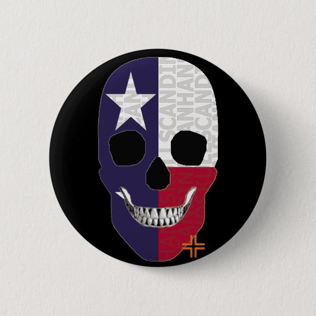 Chapa Redonda De 5 Cm HANDSKULL Texas Round Badge negro B2 (Anverso)