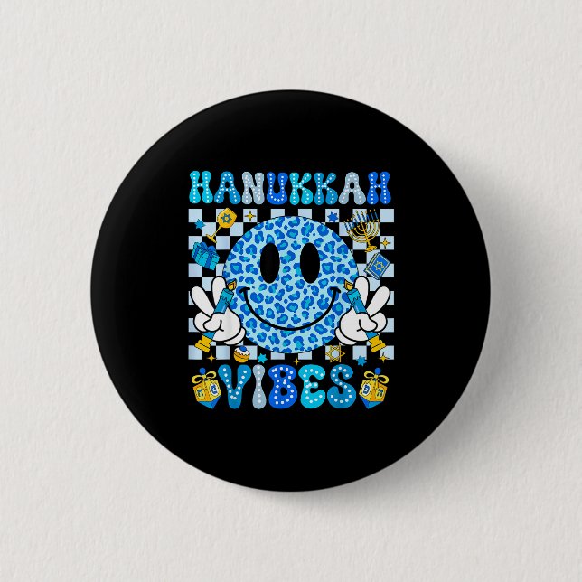 Chapa Redonda De 5 Cm Hanukkah Vibes Groovy Smile Face Jewish Holiday Ch (Anverso)
