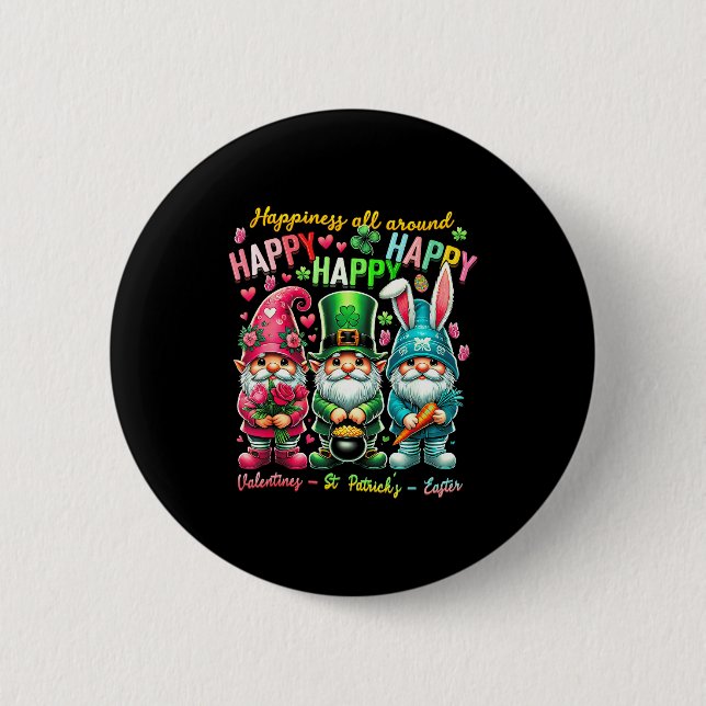 Chapa Redonda De 5 Cm Hapness Allaround Gnome Happy Valentine St Patrick (Anverso)