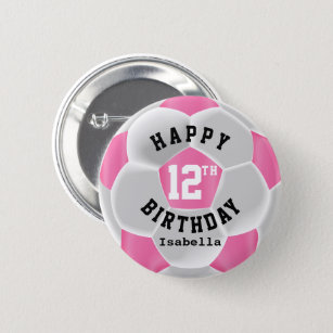 Chapa Redonda De 5 Cm Happy 00th Birthday - Pink Soccer Ball