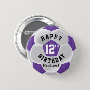 Chapa Redonda De 5 Cm Happy 00th Birthday - Purple Soccer Ball