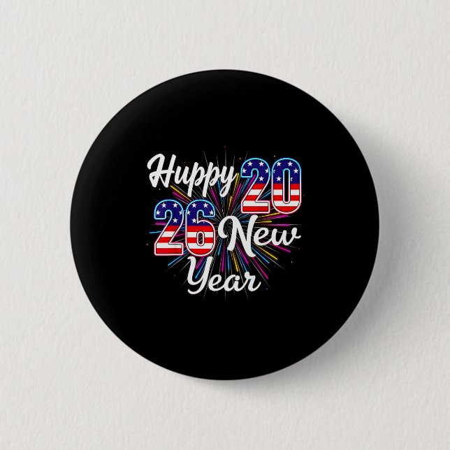 Chapa Redonda De 5 Cm Happy 2026 New Year Patriotic Fireworks Design Par (Anverso)