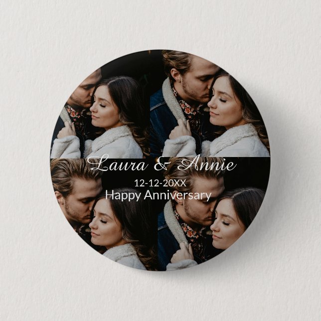 Chapa Redonda De 5 Cm Happy anniversary photo collage name date simple w (Anverso)