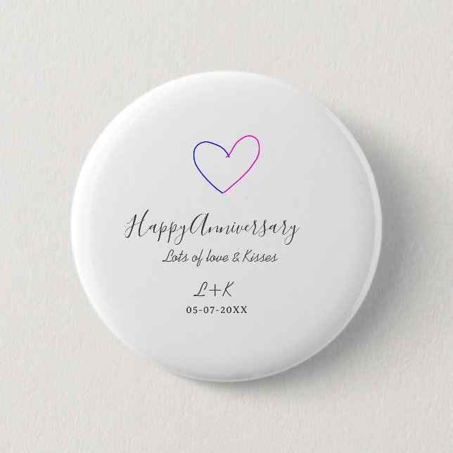 Chapa Redonda De 5 Cm Happy anniversary pink blue heart name date simple (Anverso)