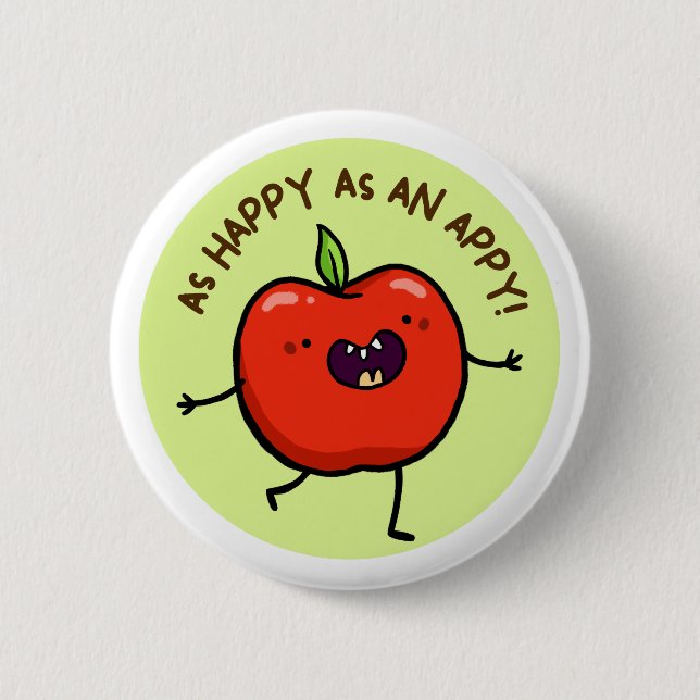 Chapa Redonda De 5 Cm Happy As Appy Fruit Pin (Anverso)