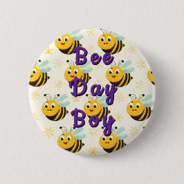 Chapa Redonda De 5 Cm Happy Bee Day Birthday Balloon