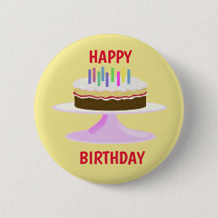 Chapa Redonda De 5 Cm Happy Birthday jam sponge cake and candles