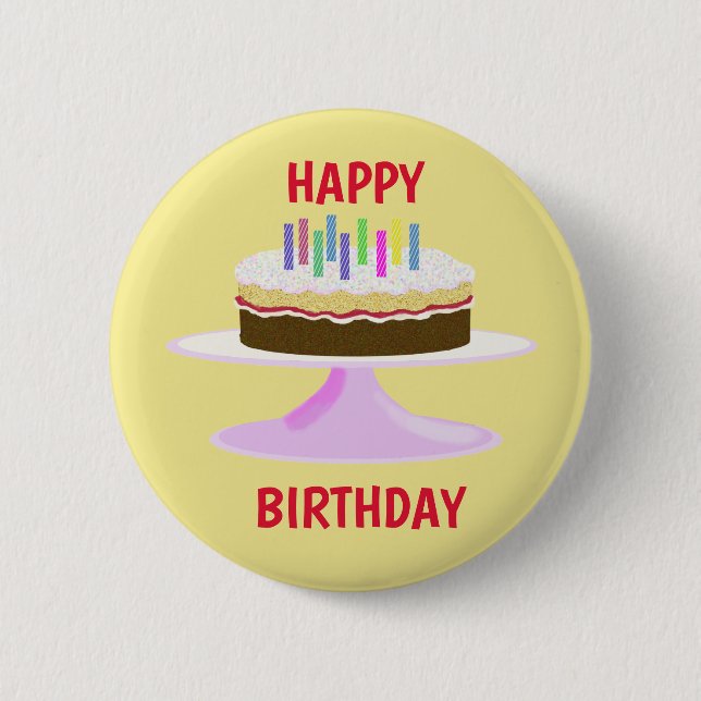 Chapa Redonda De 5 Cm Happy Birthday jam sponge cake and candles (Anverso)