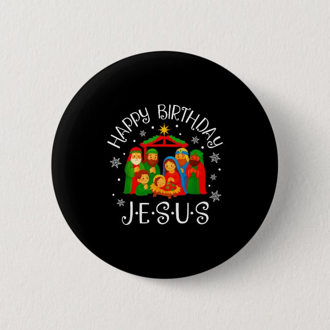 Chapa Redonda De 5 Cm Happy Birthday Jesus Christmas Pajamas Xmas Squad  (Anverso)