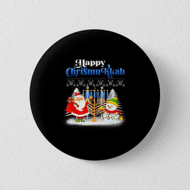 Chapa Redonda De 5 Cm Happy Chrismukkah Jewish Christmas Hanukkah  (Anverso)