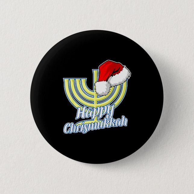 Chapa Redonda De 5 Cm Happy Christmukkah Hanukkah Christmas  (Anverso)